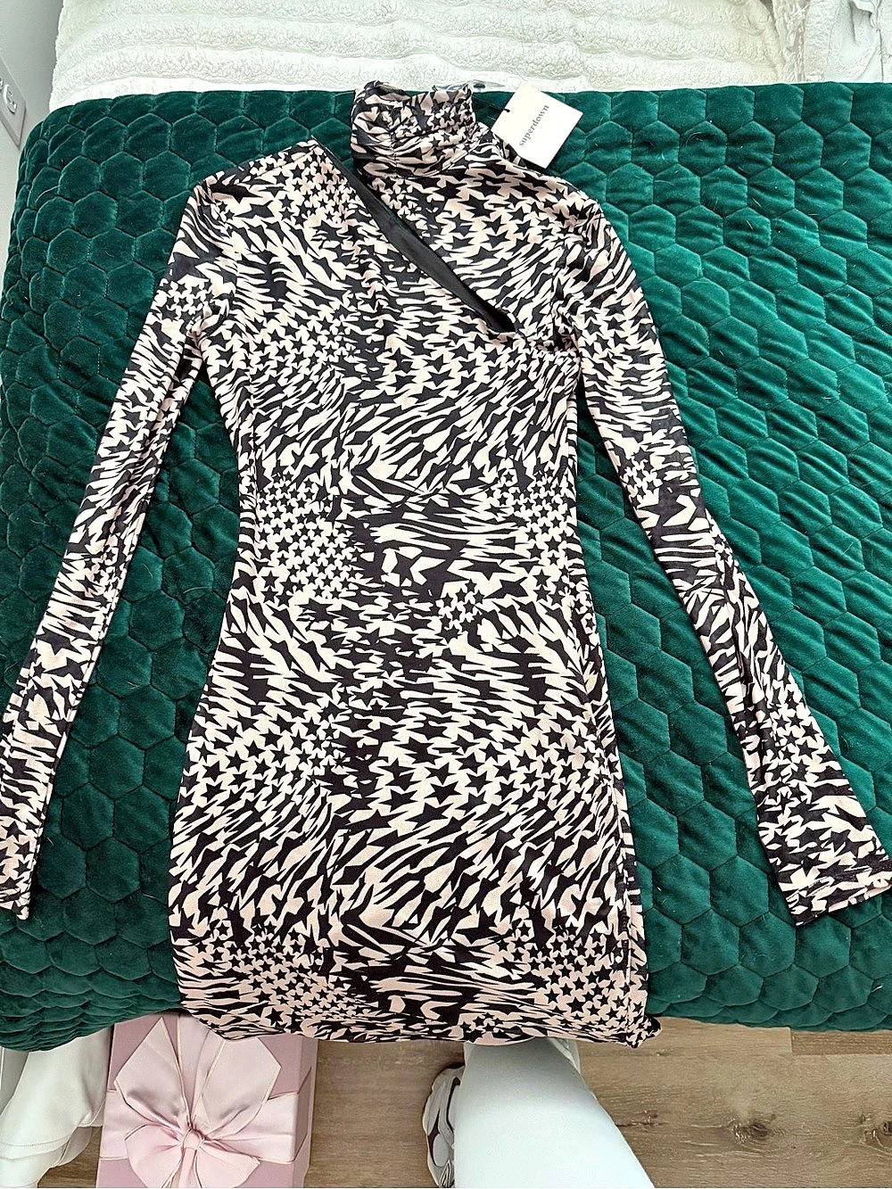 superdown Cassandra Dress Mini Mock Neck in Black & Pink